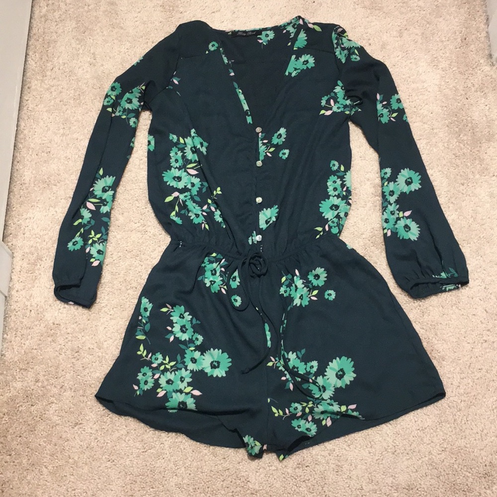 {Honey Punch} green floral romper